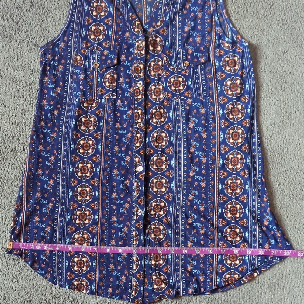 Bohemian Floral Sleeveless Blue Stretch Top - Picture 11 of 16